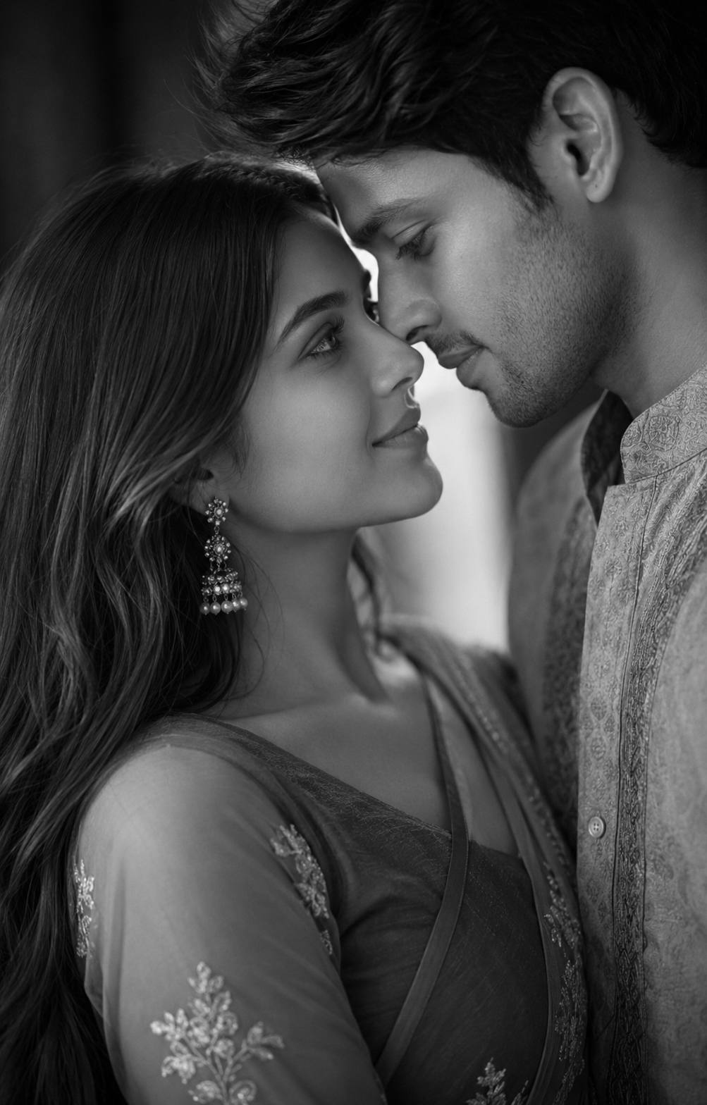 AI Romantic Couple Portrait AI image Prompt | Dramatic Black & White Close-Up