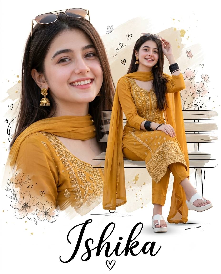 Beautiful Indian Girl Double Exposure Collage in Mustard Salwar Suit | Ultra-Realistic 8K AI Image Prompt
