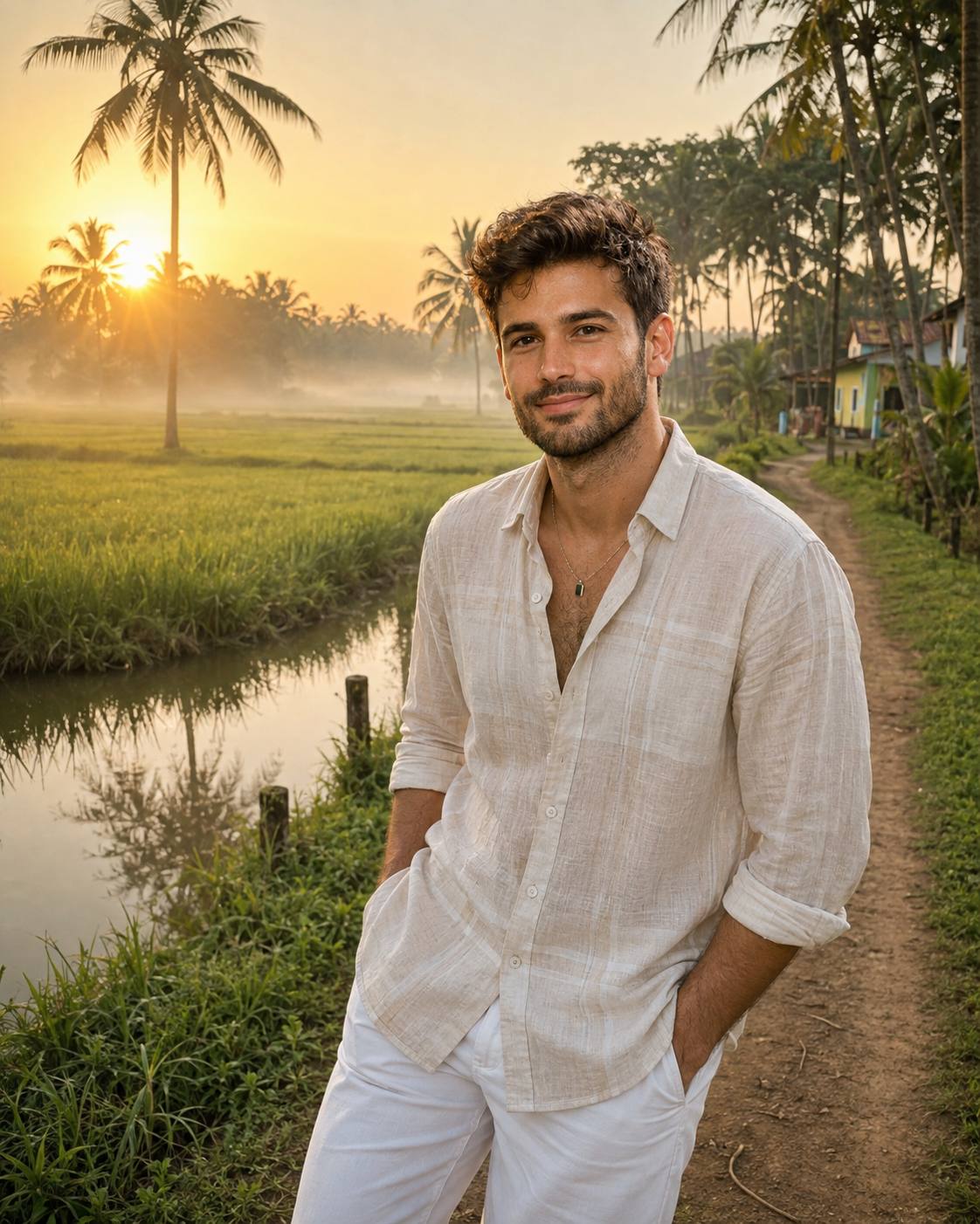 Beautiful Kerala Sunrise Village Landscape – Ultra-Realistic iPhone 17 Pro AI Image Prompt