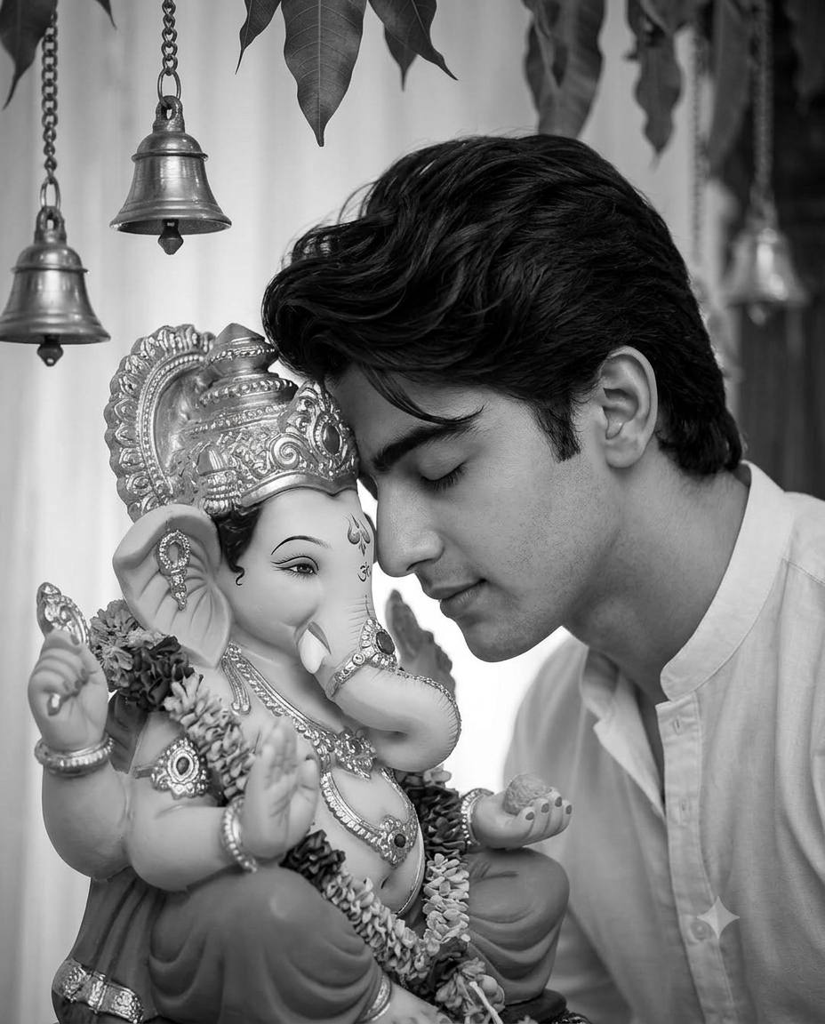 Black and White Ganesha Devotional Portrait Prompt | Cinematic Spiritual Photography