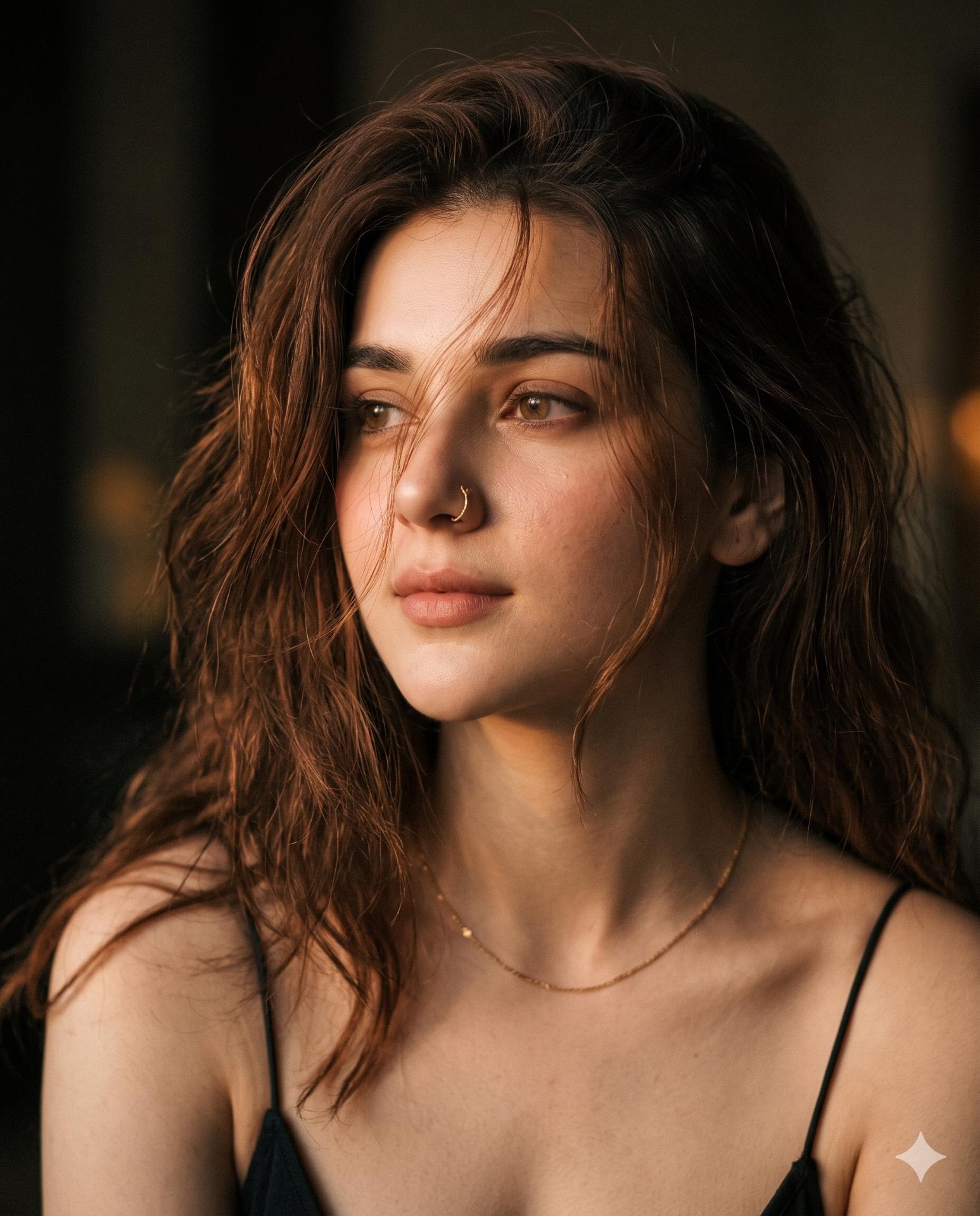 Cinematic Female Portrait AI Image Prompt Gemini | Messy Hair, Freckles & Warm 85mm Editorial Photography