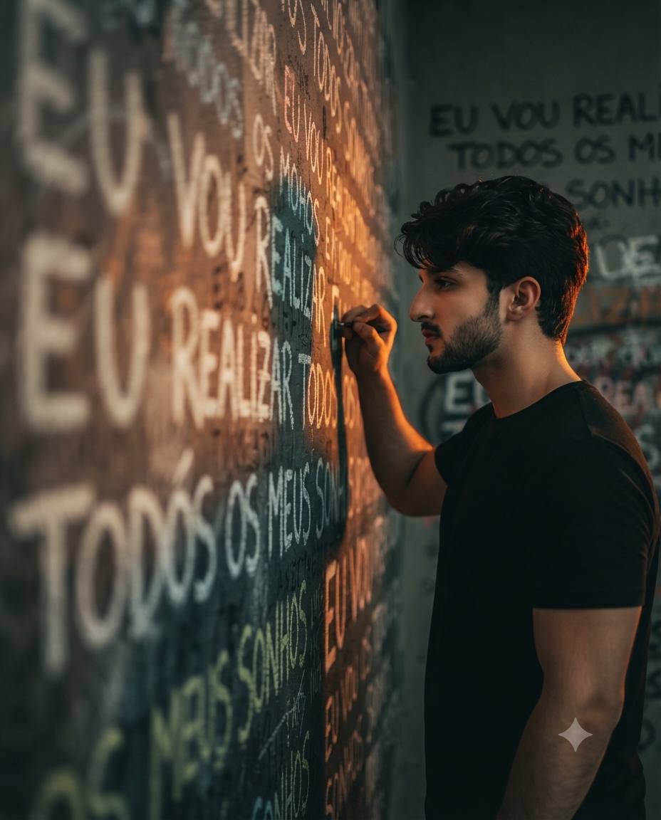 Cinematic Graffiti Wall Portrait with Motivational Dream Quote | AI Image Prompt