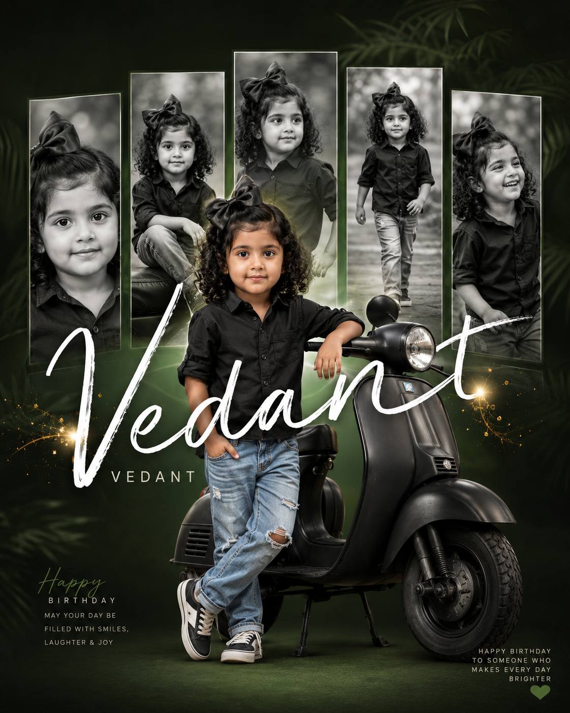 Cinematic Green Birthday Poster Ai Prompt | Luxury Scooter Collage Portrait