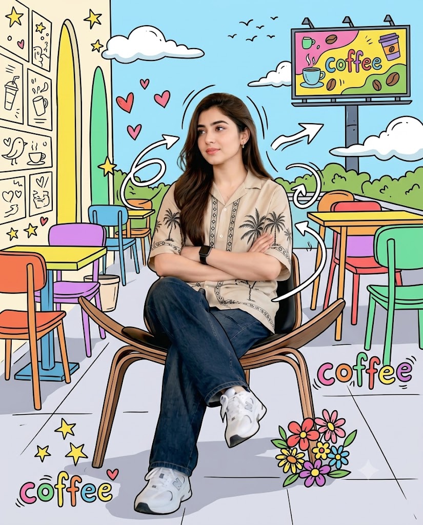 Cinematic Mixed-Media Cartoon Doodle Portrait AI Image Prompt