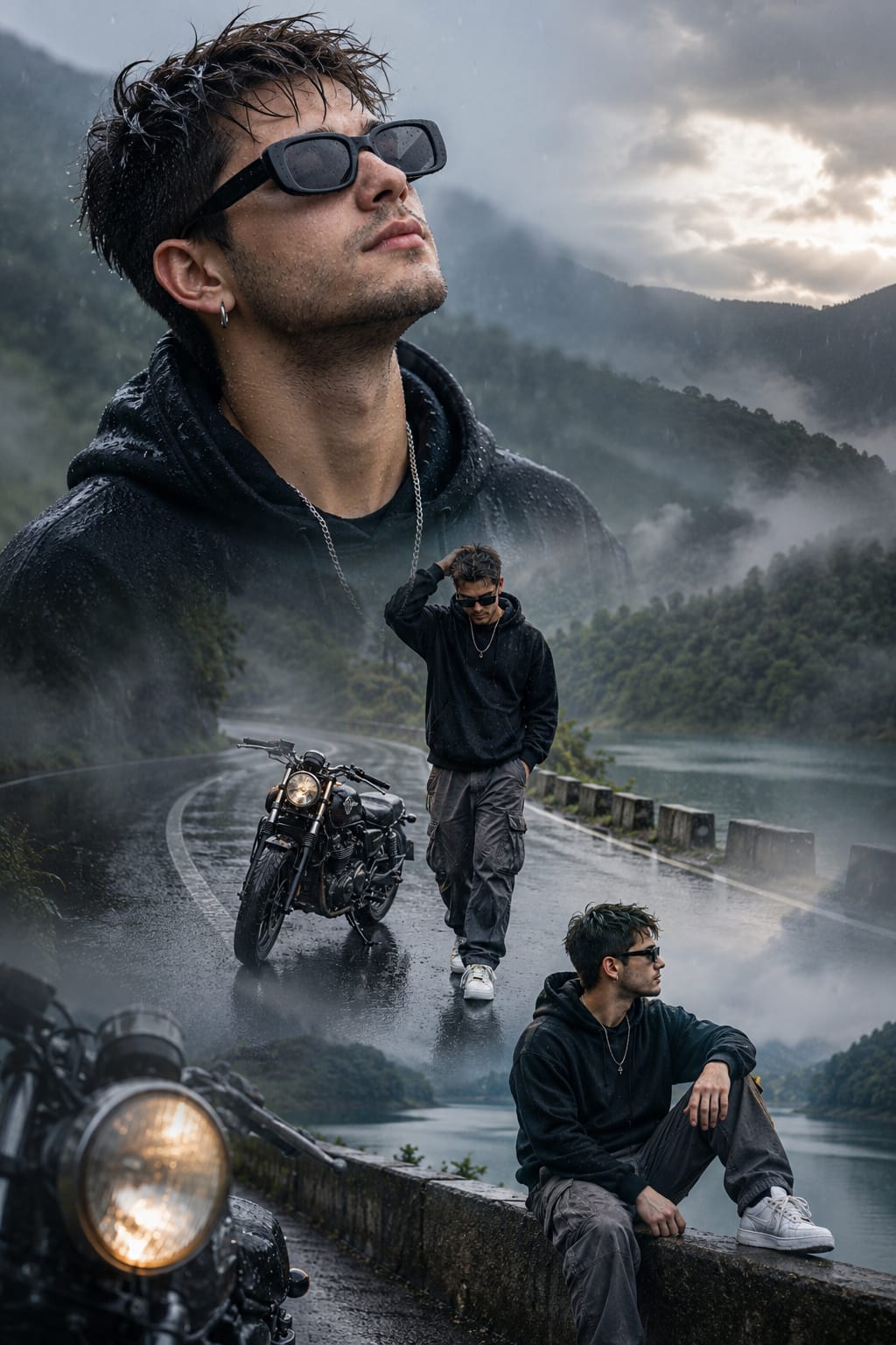 Cinematic Monsoon Travel Collage AI Prompt | Ultra-Realistic Movie Poster Portrait