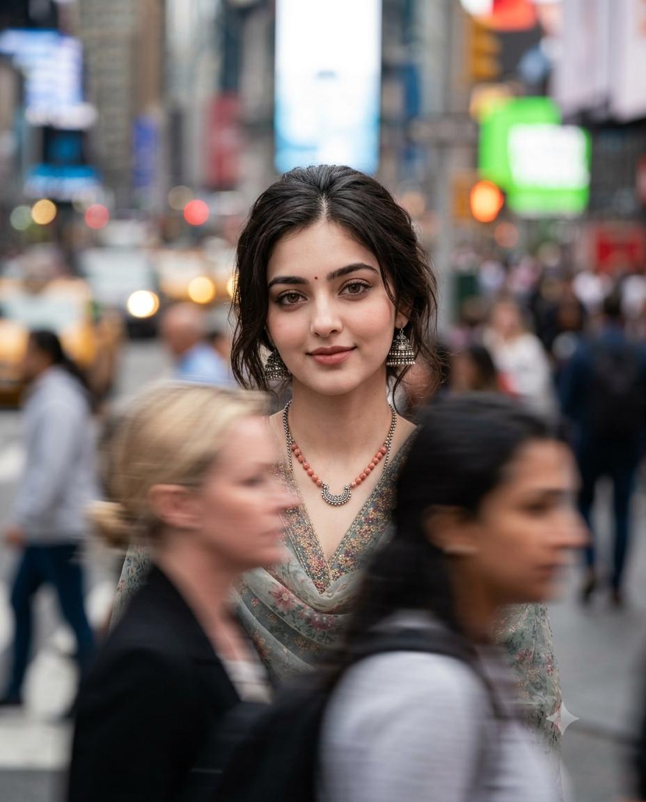 New York Street Close-Up Cinematic Style AI Image Prompt | 200mm Zoom Motion Blur