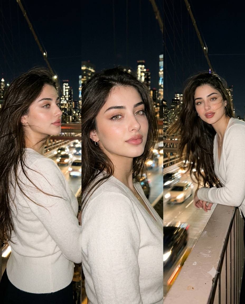 Cinematic Night City Triptych Portrait on a Bridge | Ultra-Realistic Urban AI Image Prompt