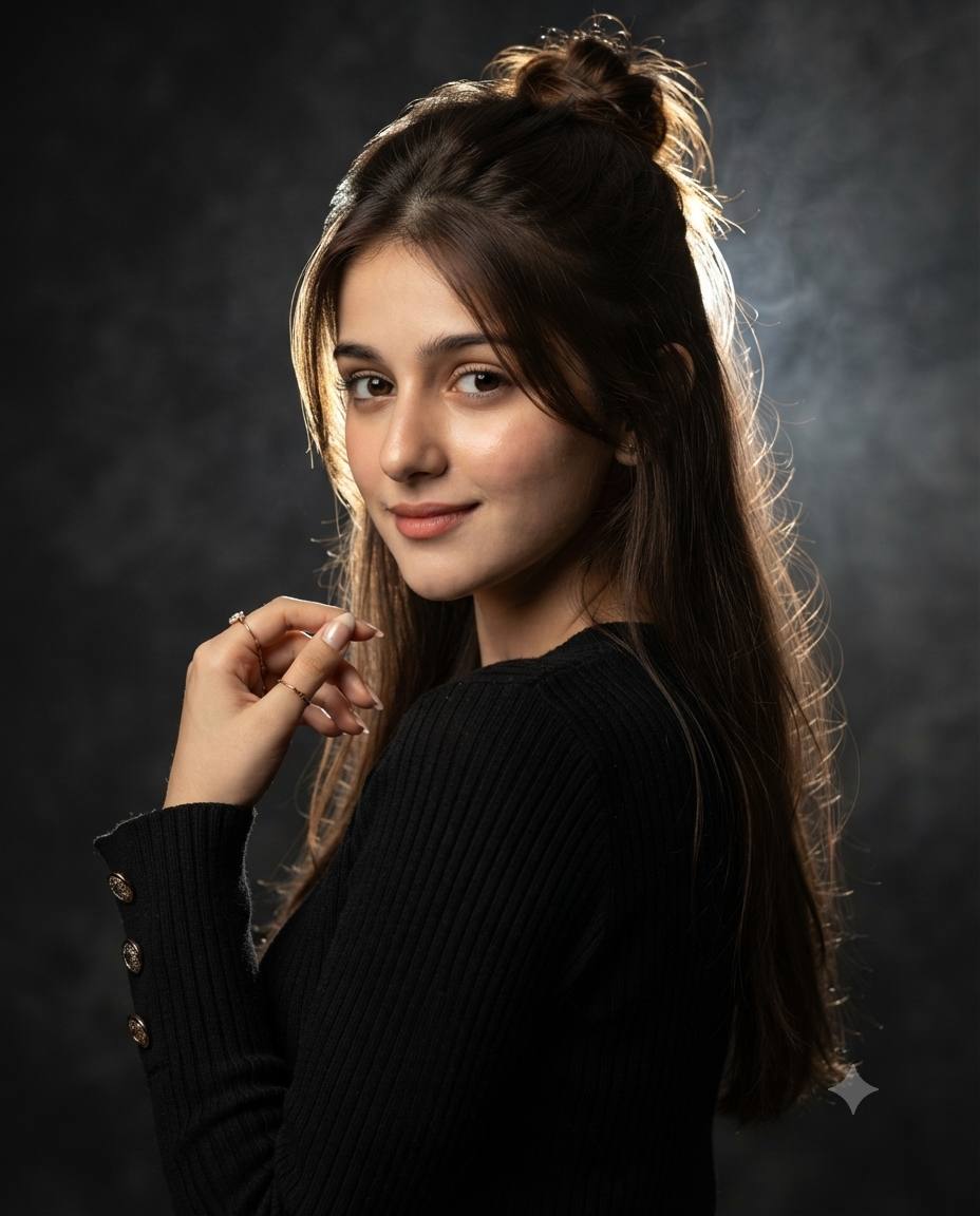 Cinematic Over-the-Shoulder Woman Portrait with Dramatic Hair Halo | 8K AI image Prompt