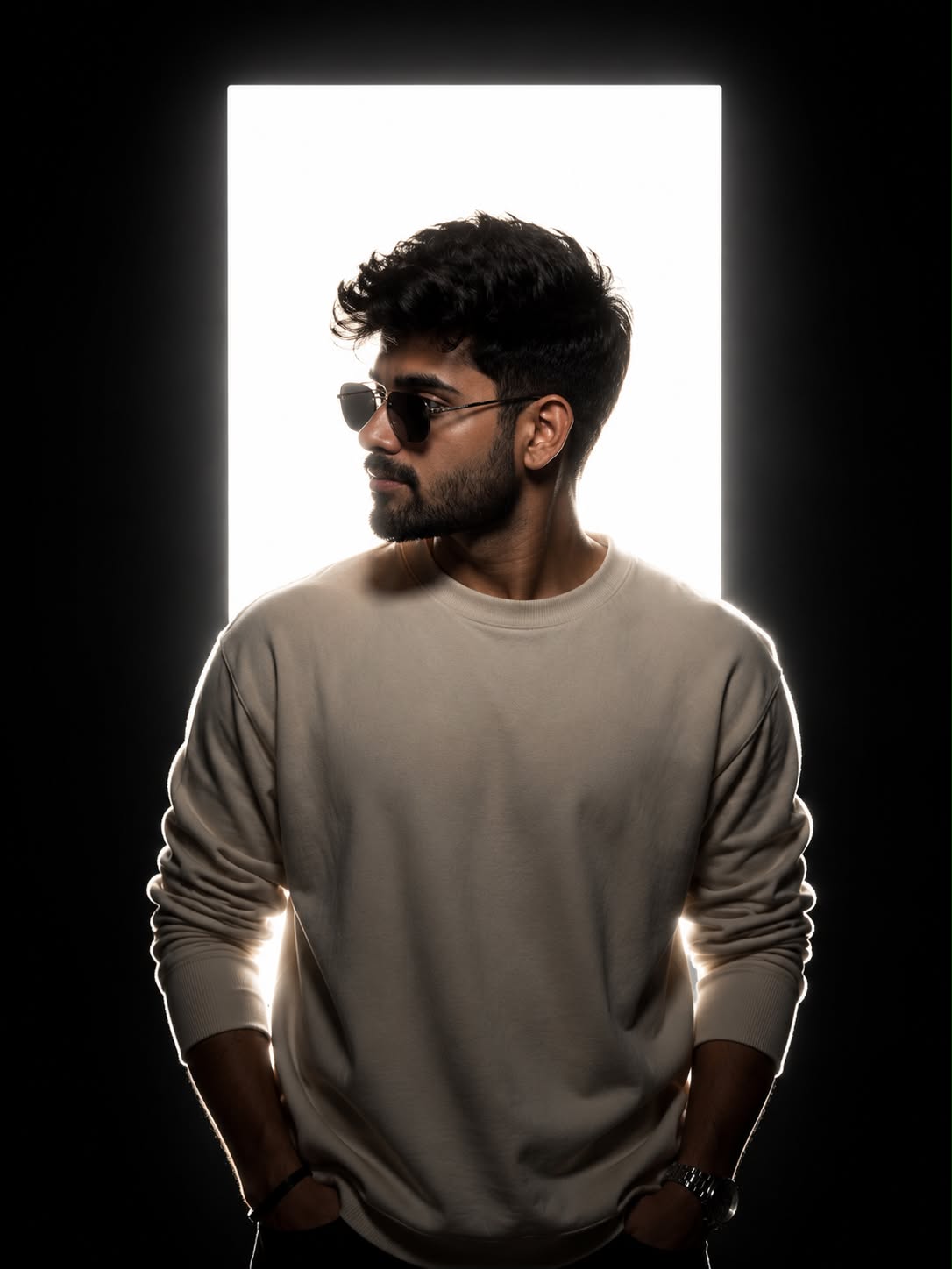 Cinematic Rim Light Editorial Portrait AI Prompt | High-Contrast Studio Photography
