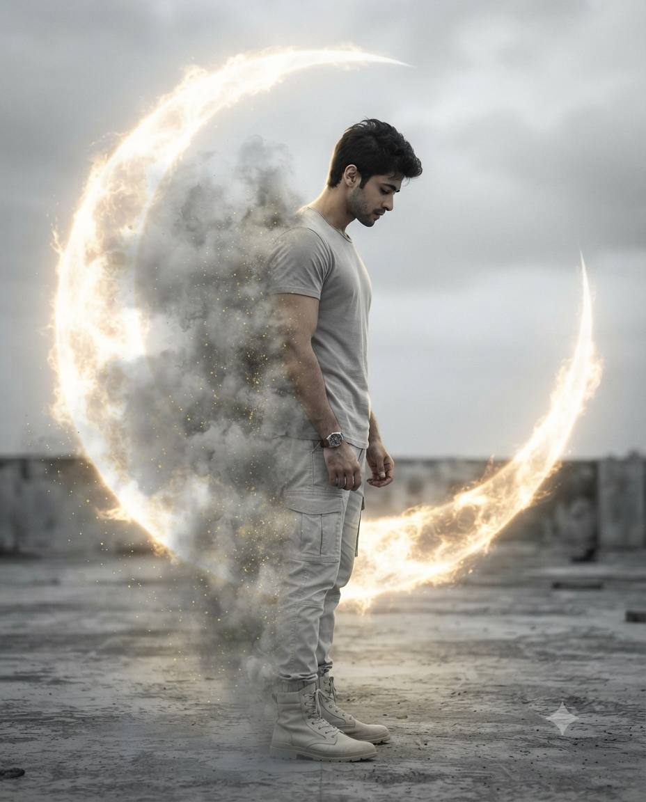 Cinematic Sad Man with Golden Energy Aura | 8K AI Image Prompt