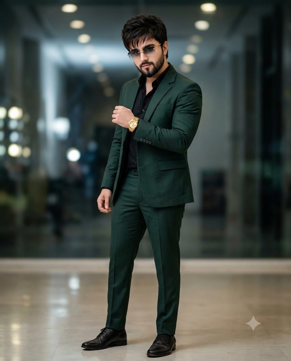 Man Villain Portrait Cinematic Style AI Image Prompt | 8K Dark Green Suit Photography
