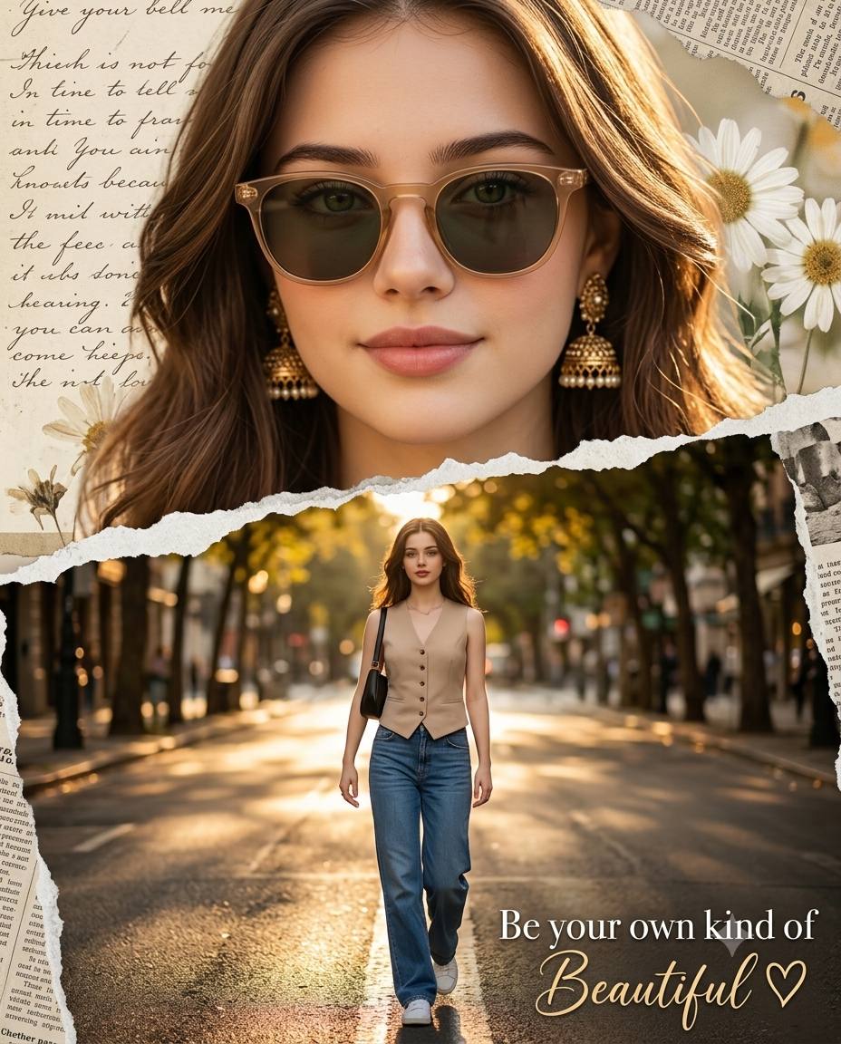 Creative Dual Exposure Vintage Collage Portrait of a Woman | Ultra-Realistic AI Image Prompt