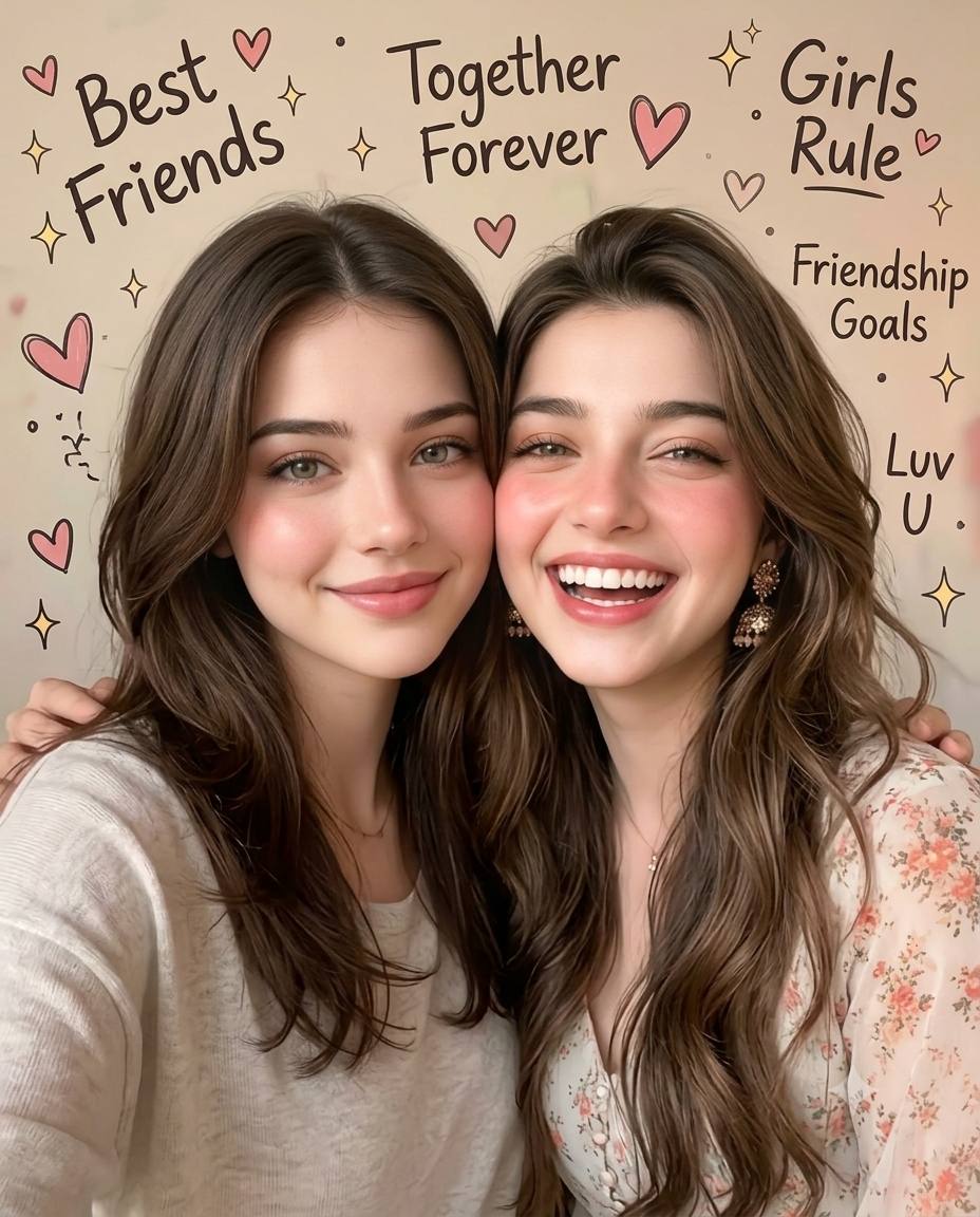 Cute Best Friends Selfie Portrait | Ultra-Realistic Girls Friendship Aesthetic AI Prompt