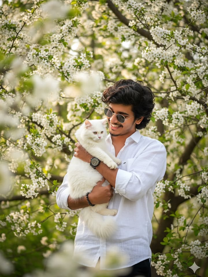 Dreamy Cat Portrait AI Prompt | Cinematic Blossom Editorial Photography