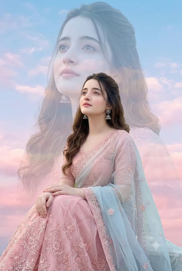 Dreamy Double-Exposure Saree AI Portrait Prompt | 100% Face Identity Lock