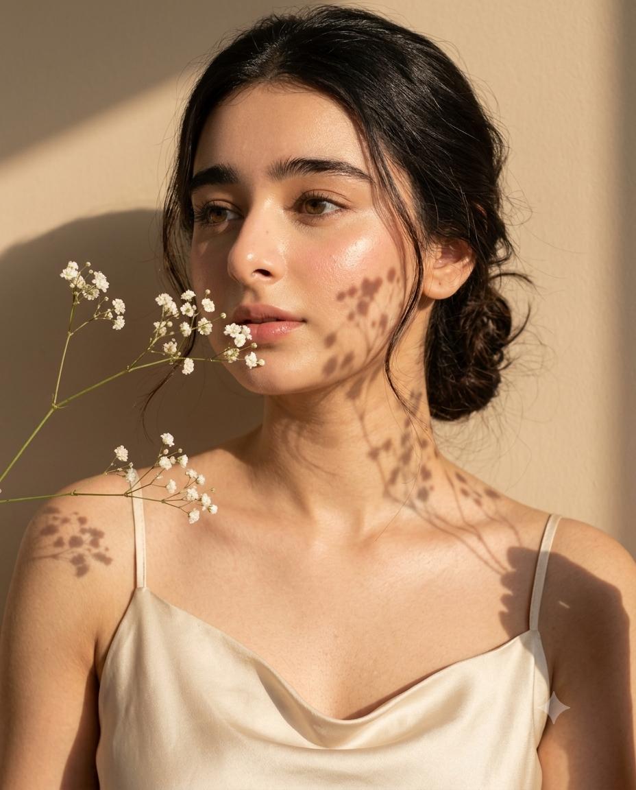 Golden-Hour Beauty Portrait Floral Style AI Image Prompt | Luxury Summer Editorial