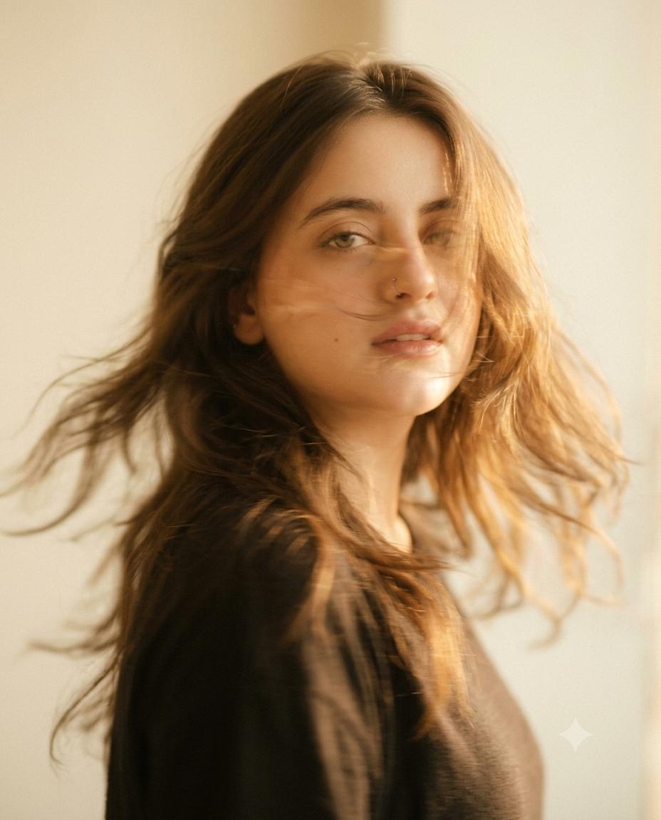 Golden-hour woman portrait AI image prompt Gemini | Ethereal motion blur, vintage sepia and dreamy fine-art photography