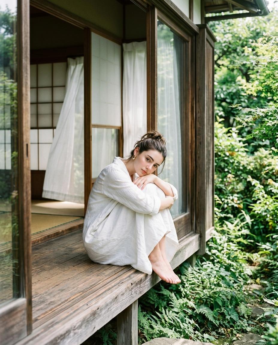 Dreamy Japanese Idol Portrait AI Image Prompt Gemini | White Linen Dress & Pastel Film Aesthetic