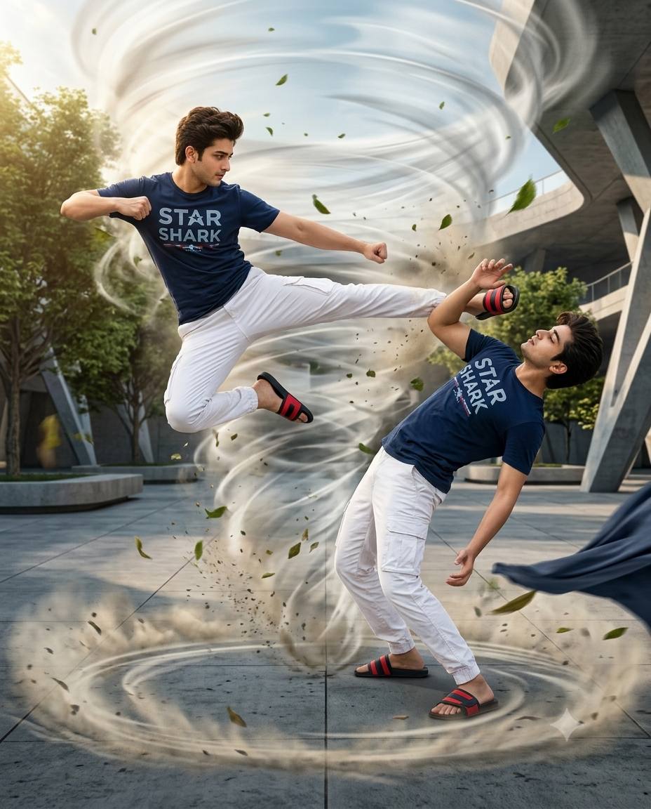 Epic Two Men Martial Arts Action with Wind Vortex | Ultra-Realistic 8K Sports AI Image Prompt