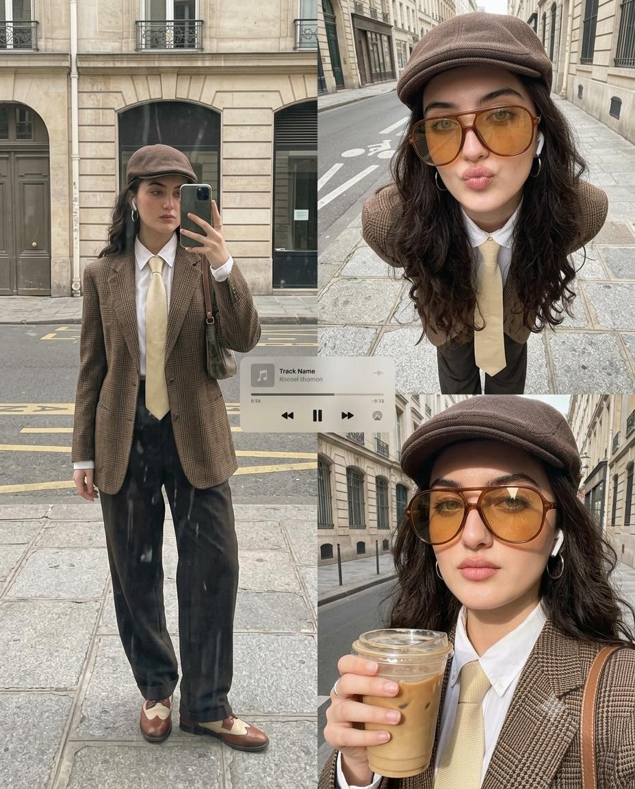 European Girl Street Style AI Image Prompt | Vintage Urban Fashion Collage