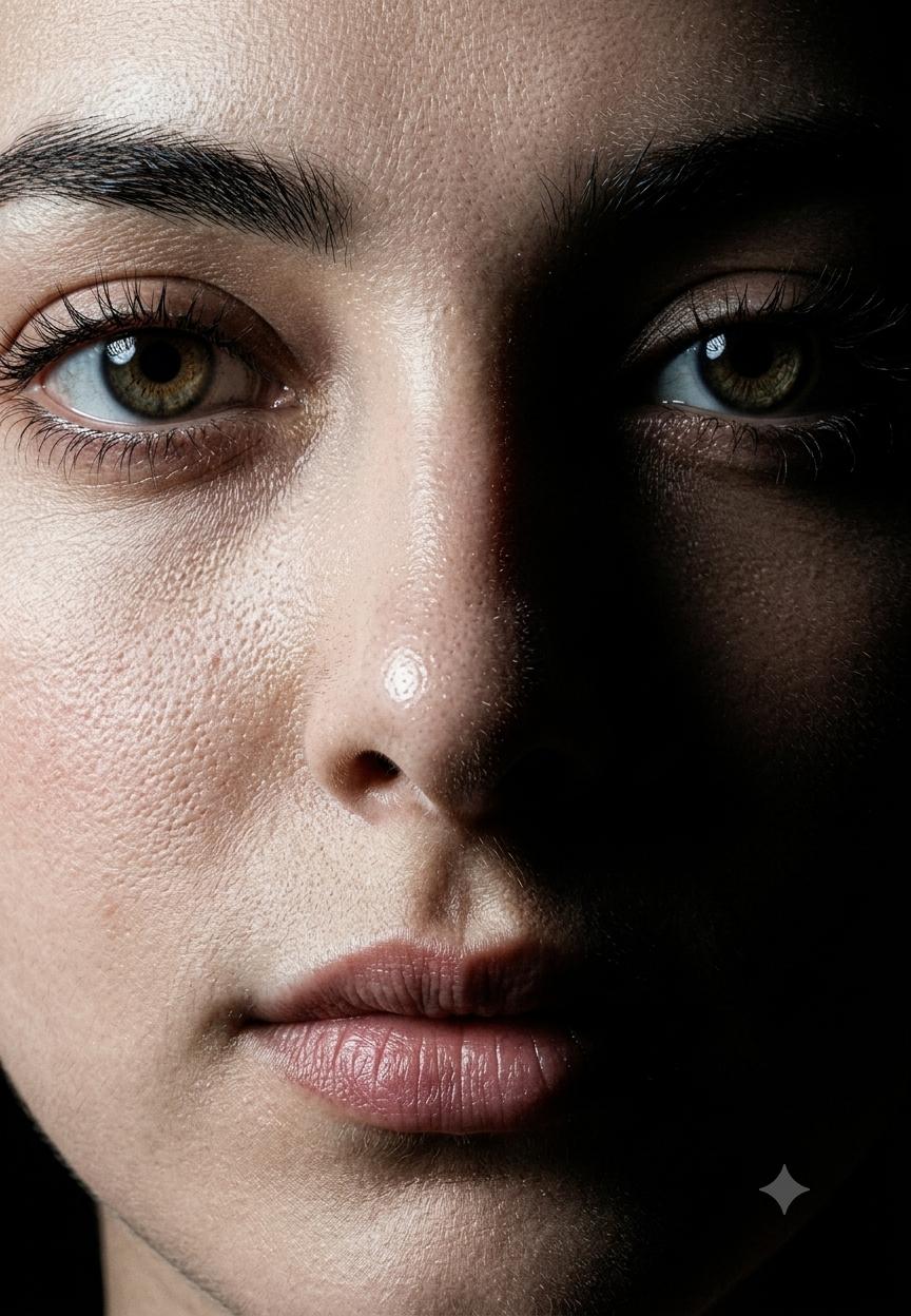Half Face Close-Up Portrait AI Image Prompt | Razor Cut Lighting & Cinematic 8K Style
