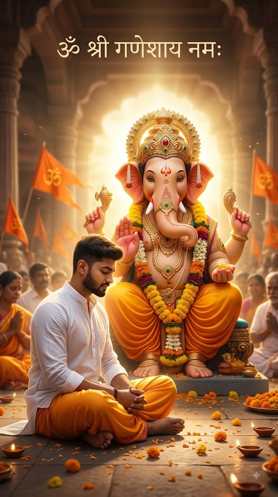 Ganesh Mahotsav AI Photo Prompt – Divine Lord Ganesha Blessing Portrait