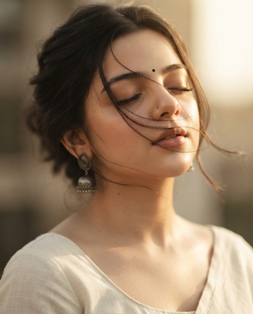 Golden Hour Cinematic Beauty Portrait of a South Asian Woman AI Image Prompt