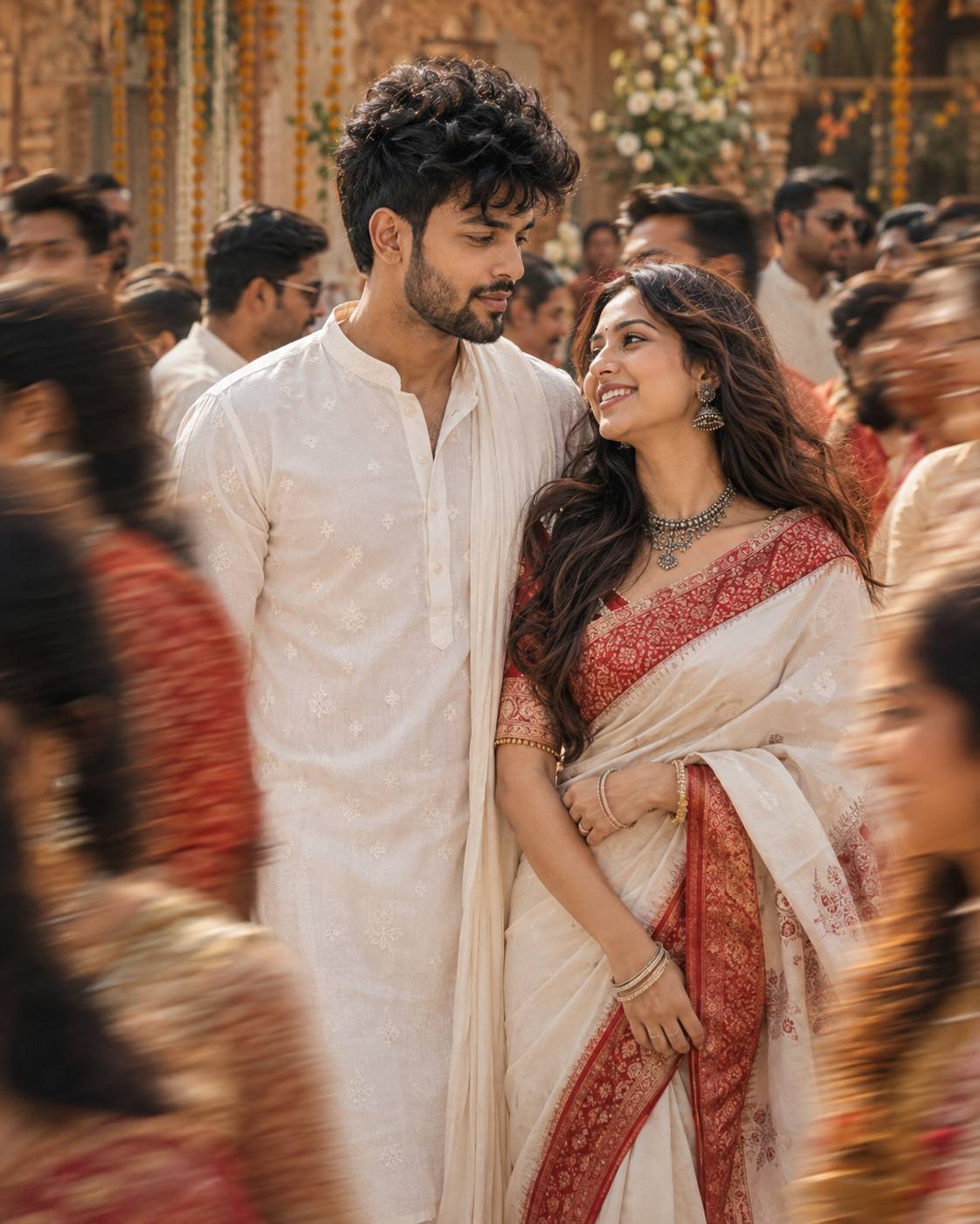 Gujarati Wedding Couple Portrait – Cinematic Traditional Indian Wedding Photography AI Prompt