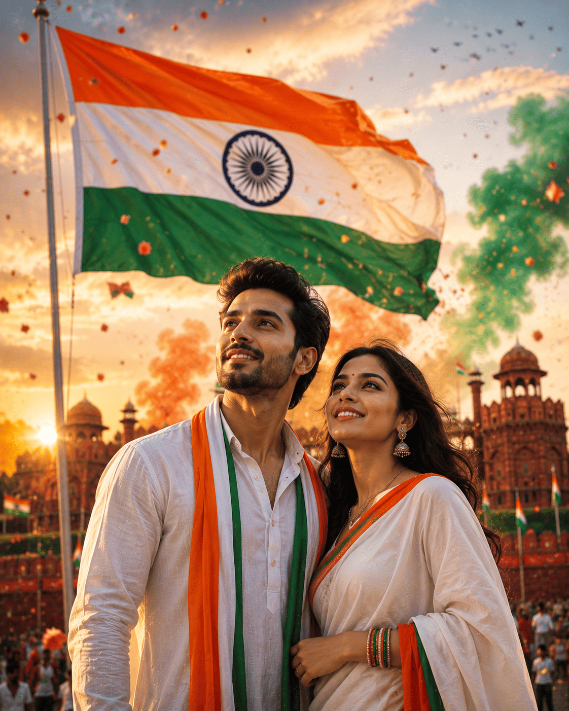 Indian Independence Day Couple Portrait AI Prompt | 15 August
