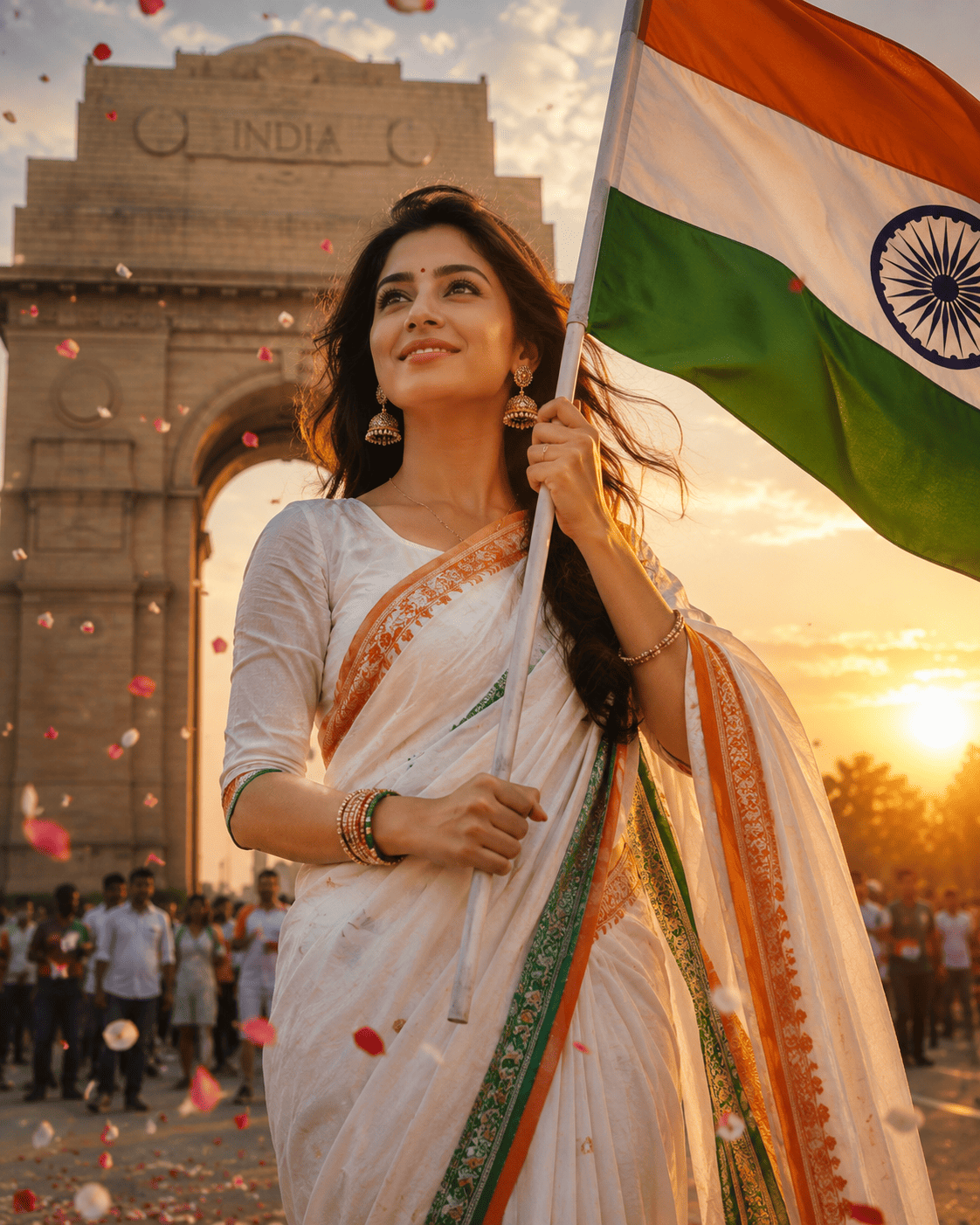 Indian Independence Day Saree AI Prompt | Woman with Indian Flag