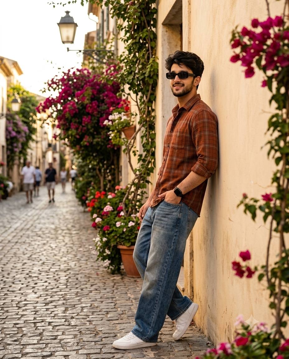 Indian Man Golden Hour Street Fashion Portrait | AI Image Prompt