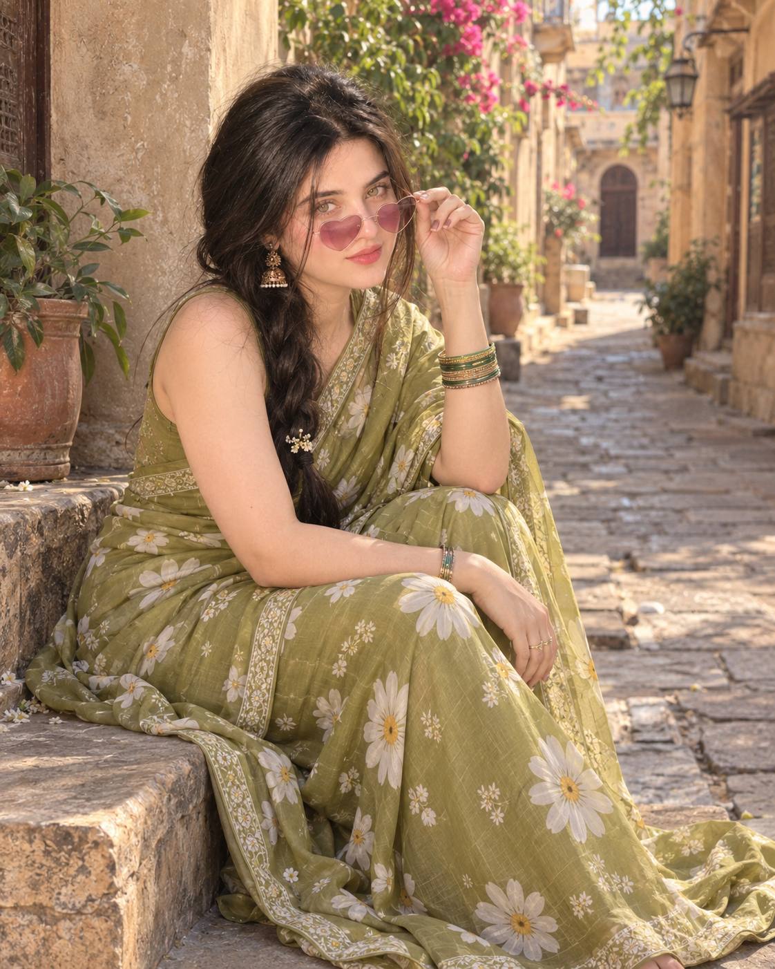 Indian Saree Portrait Prompt – Heritage Alley Fashion Photography | AI image prompt
