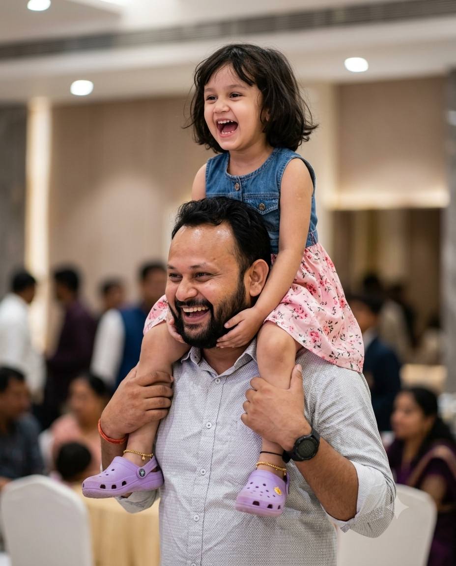 Joyful father-daughter AI prompt | Shoulder ride & candid family moment