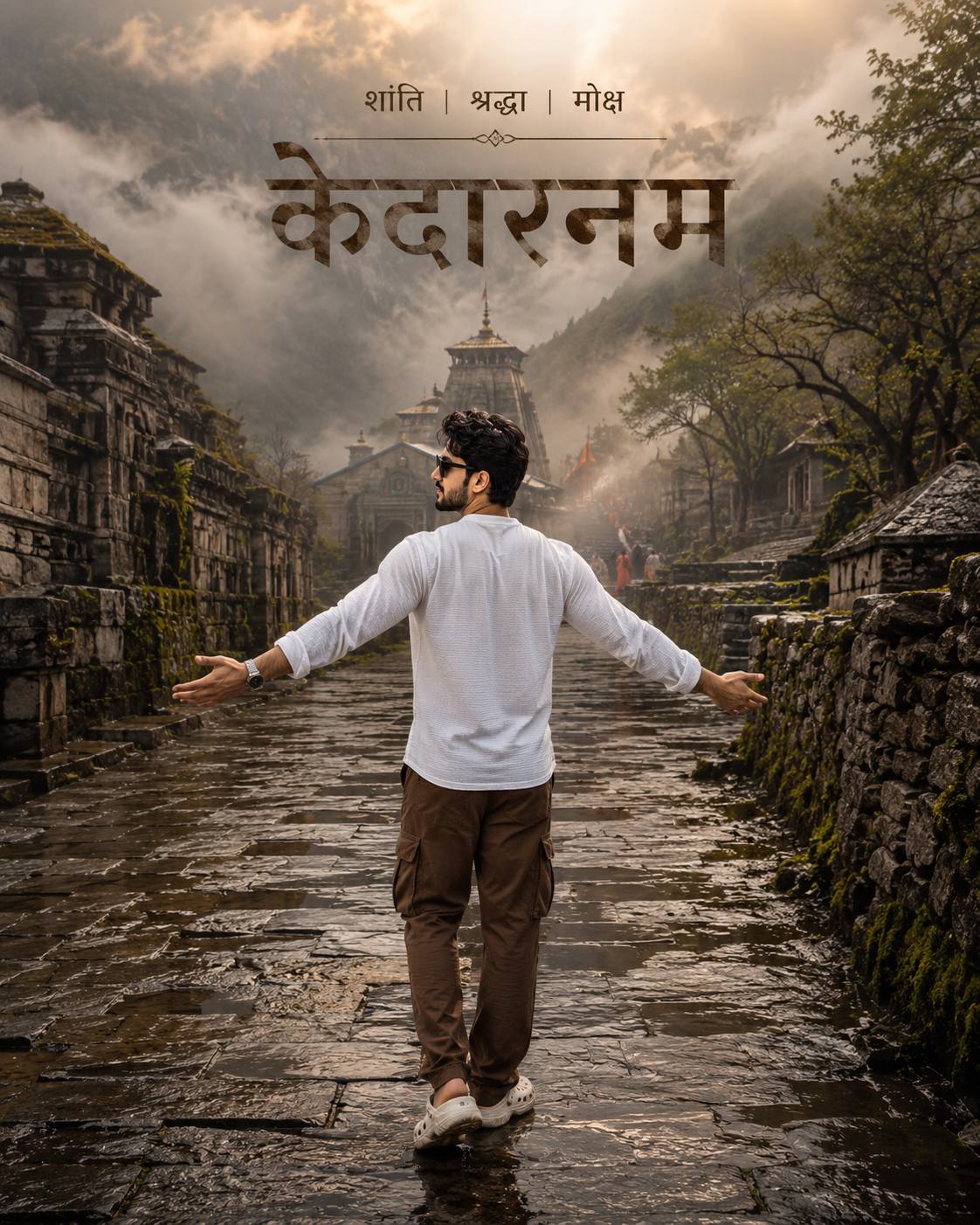 Kedarnath Himalayan Journey Portrait in Misty Mountains – Ultra-Realistic 4:5 AI Image Prompt