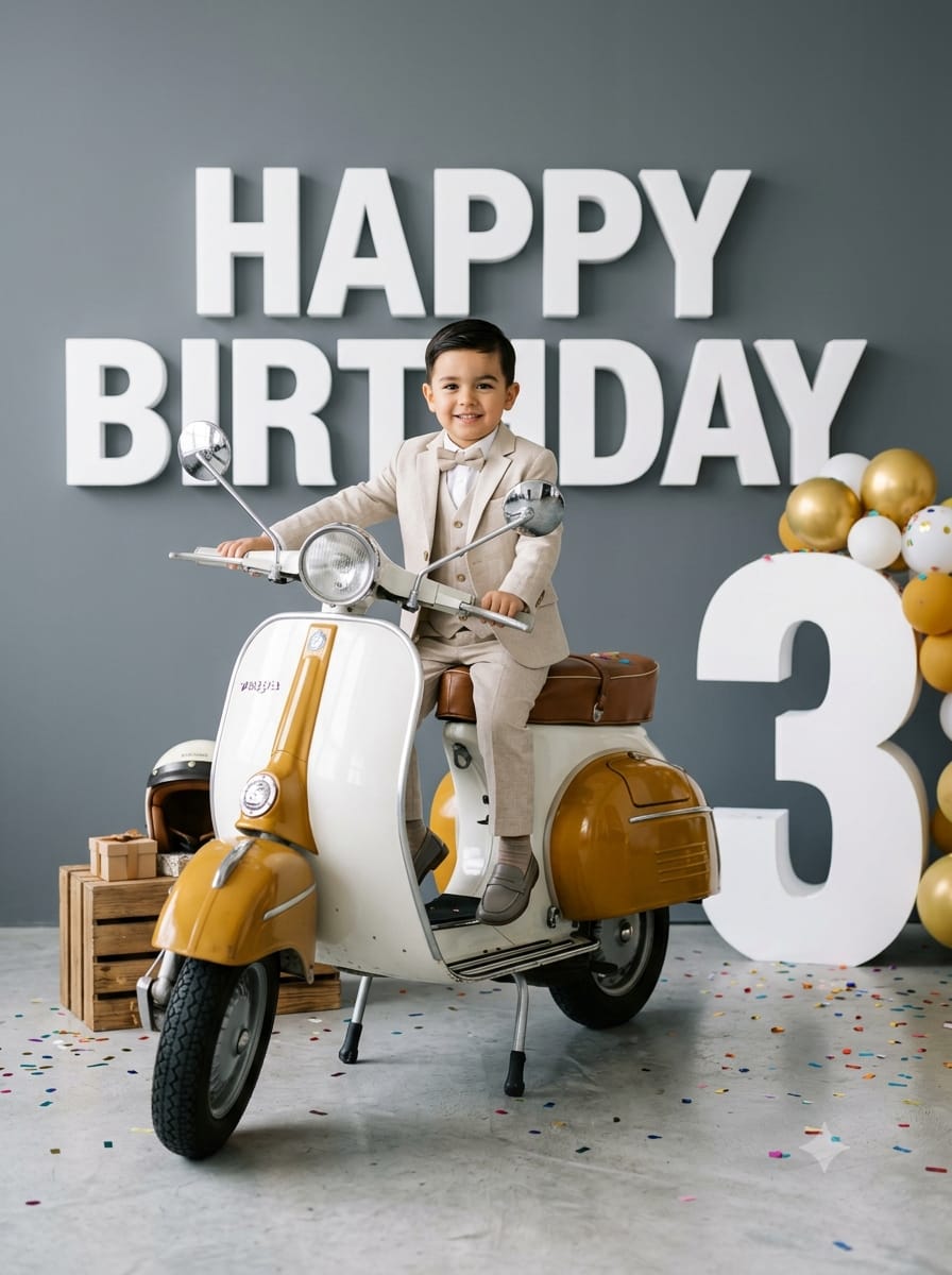 Kids Birthday Photoshoot AI Prompt | Luxury Studio Birthday Portrait for Kids