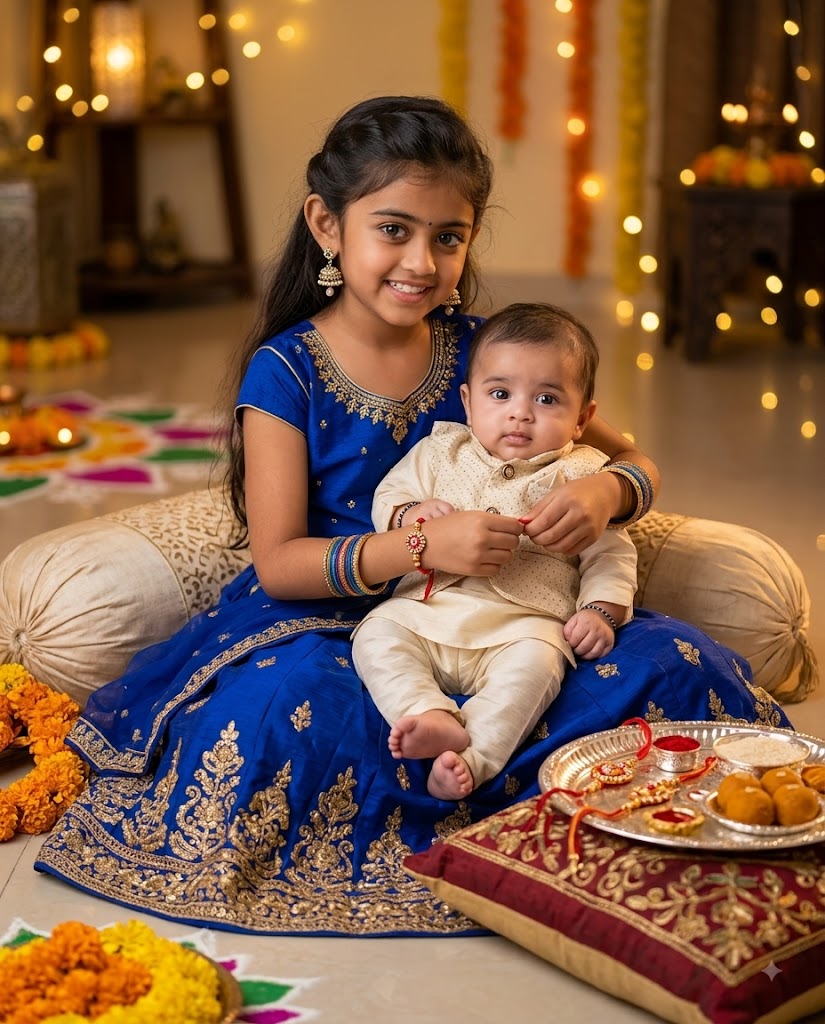 Little Sister & Baby Brother Rakhi AI Photo – Heartwarming Raksha Bandhan Portrait