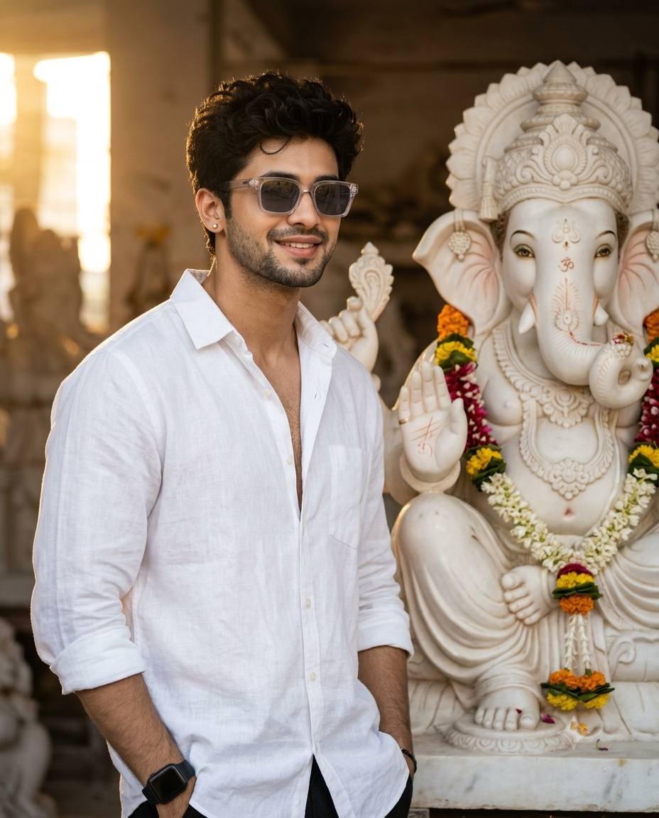 Lord Ganesha Temple Portrait Prompt | Ultra-Realistic South Asian Man Photography | AI image prompt