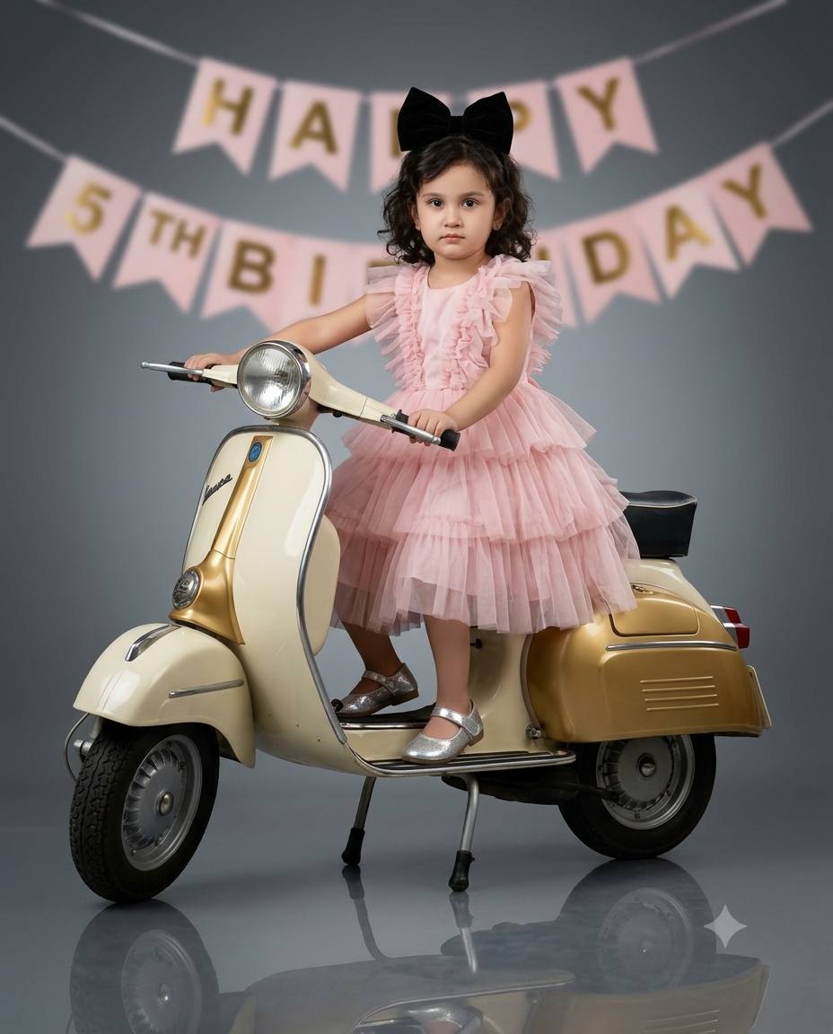 Girl Birthday Photoshoot on Vintage Vespa | Luxury Pink Birthday Portrait