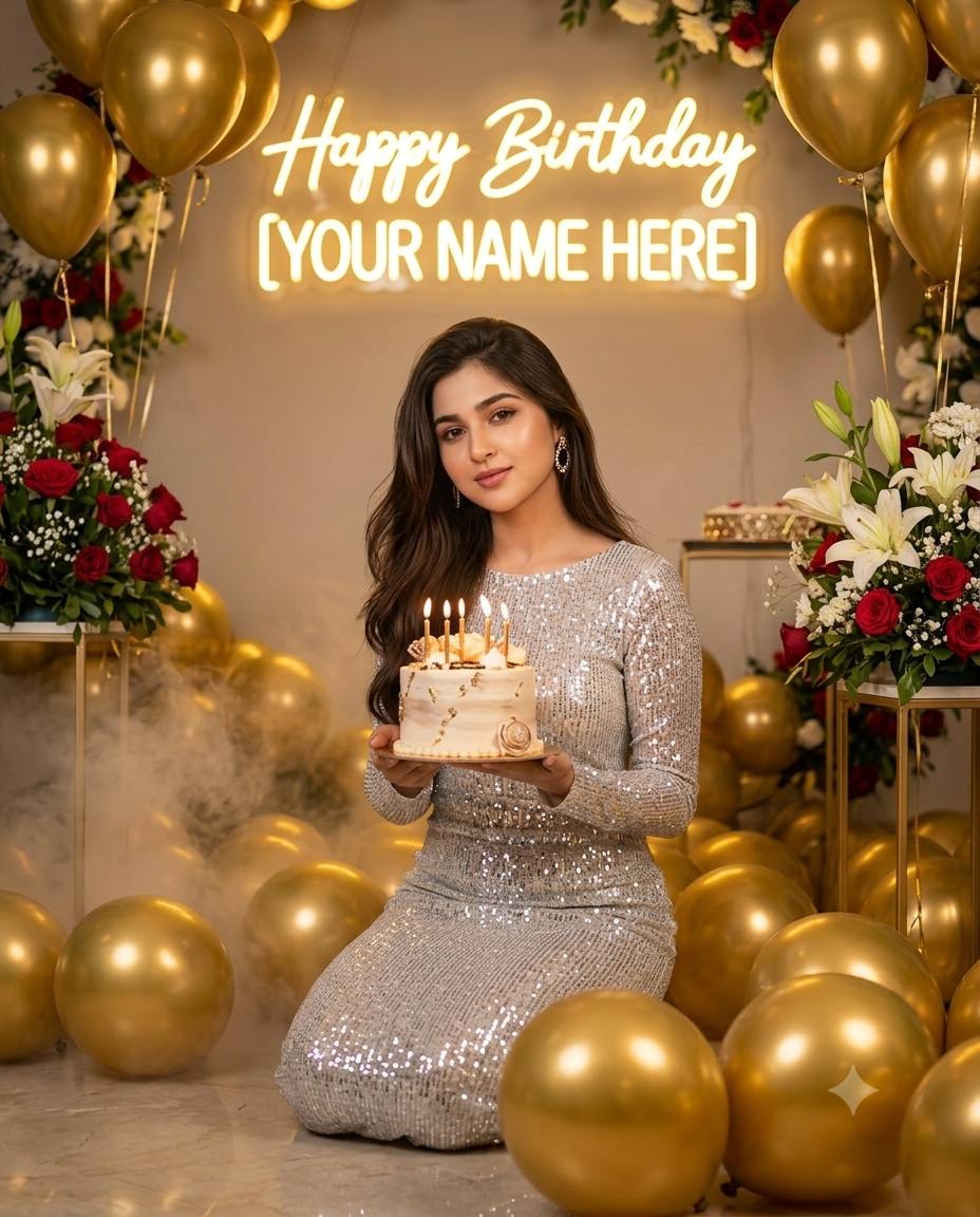 Ultra-Realistic Birthday photoshoot AI prompt | Neon name sign & editorial style