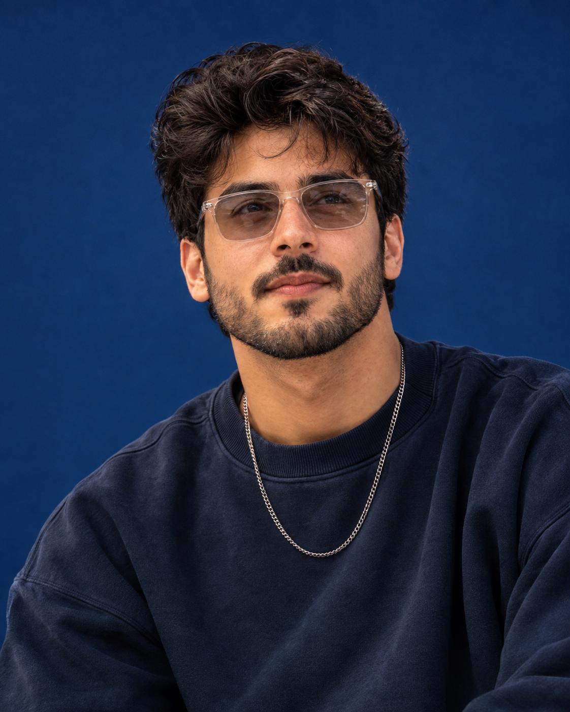 Cobalt Blue Studio Portrait Editorial Style AI Image Prompt | Luxury Oversized Streetwear