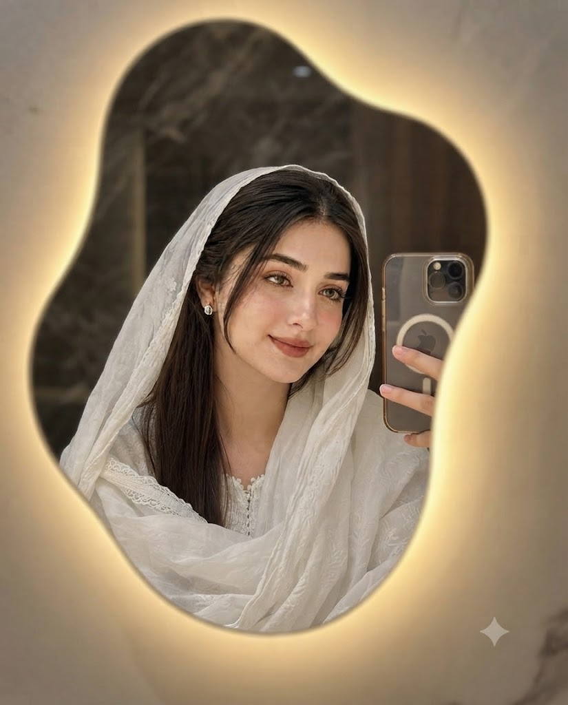 Ultra-realistic Luxury LED Mirror Selfie Portrait with Warm Golden Backlight AI Prom