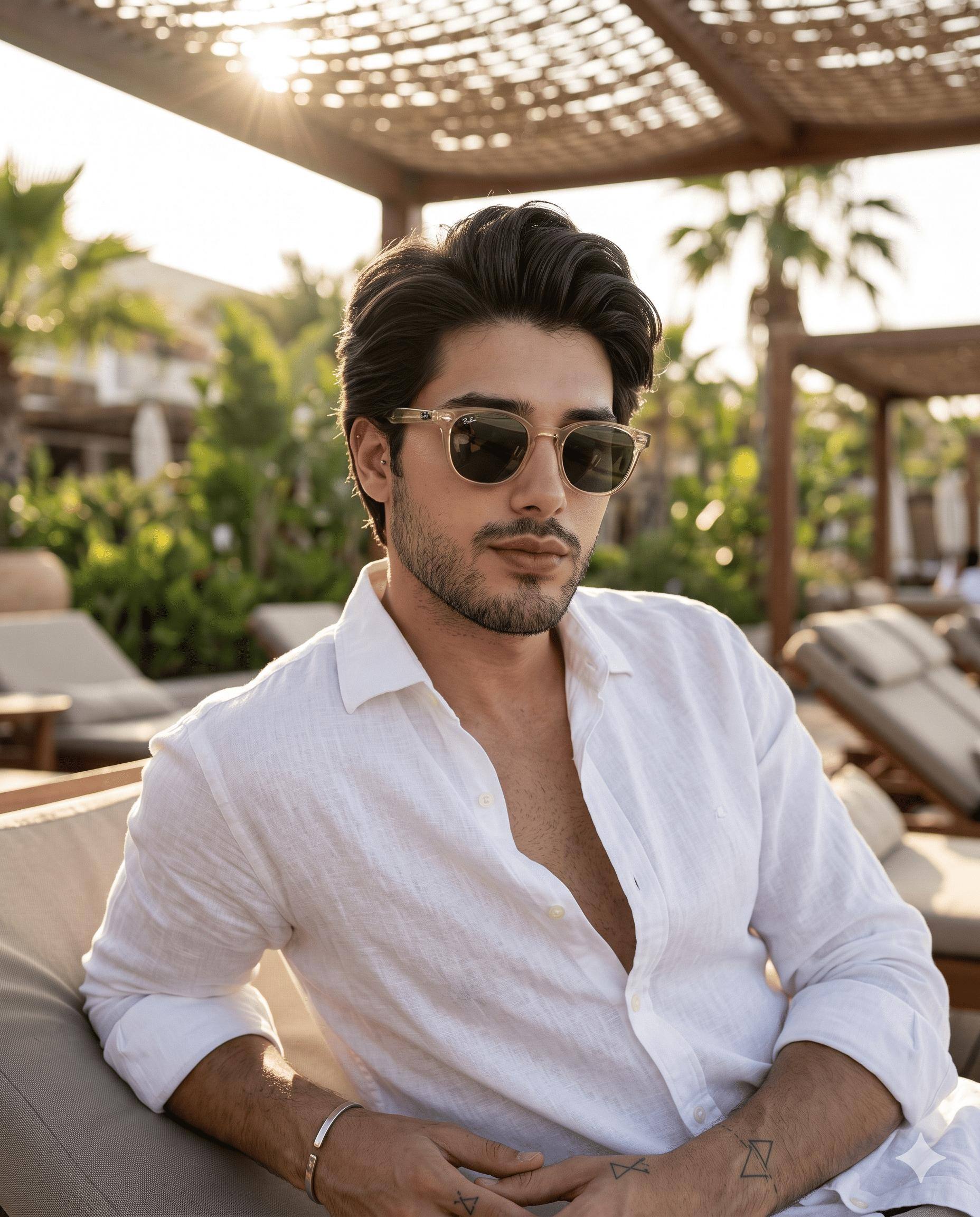 Luxury Resort Fashion AI Image Prompt Gemini | White Linen Shirt & Old Money Vacation Aesthetic