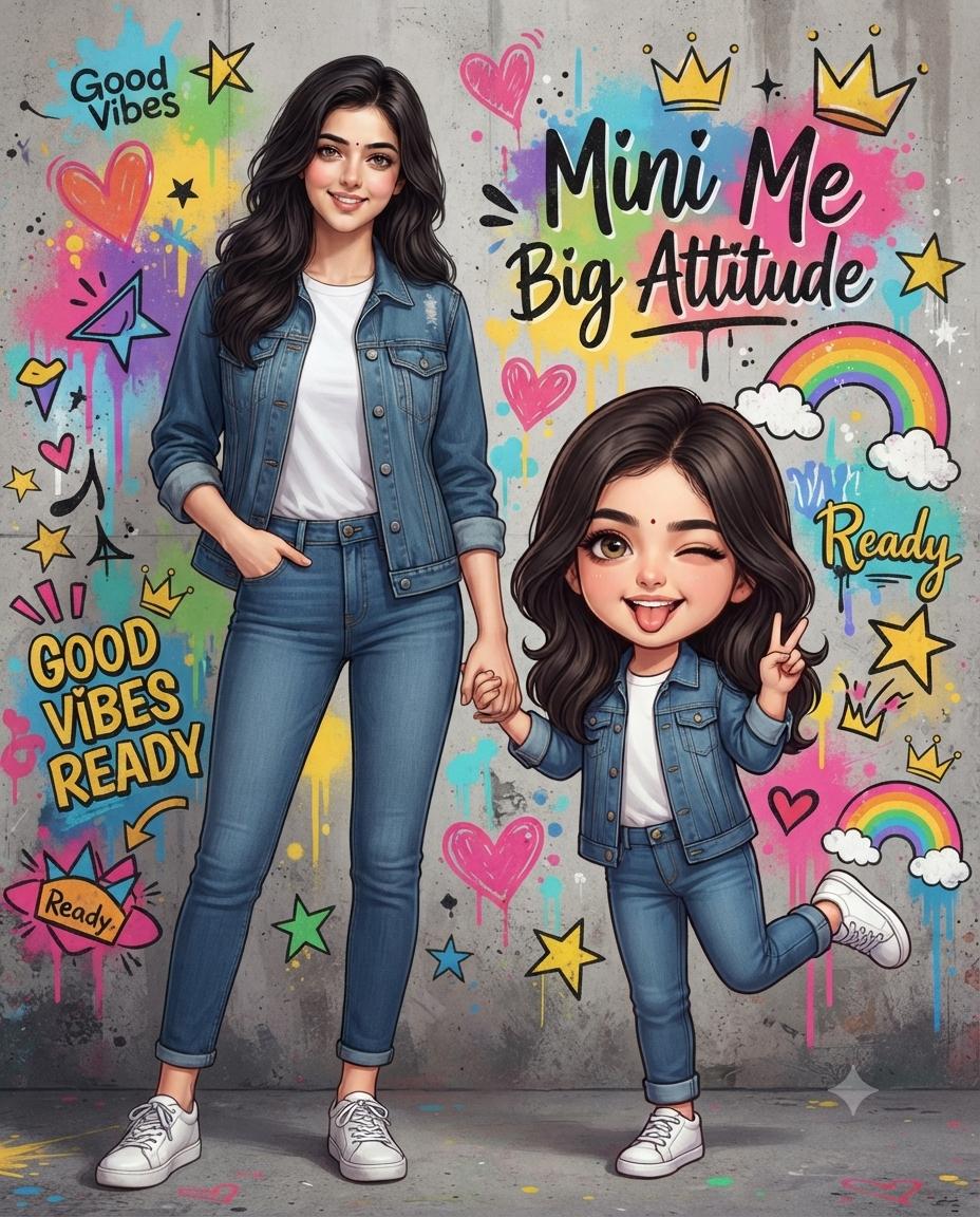Mini me graffiti AI prompt | Real person, chibi version & urban street art