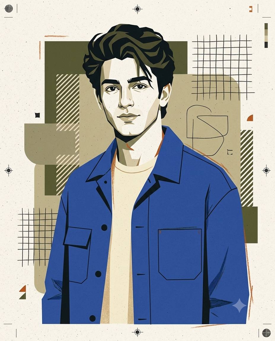 Modern Editorial Screen Print Portrait | Bold Geometric Graphic Poster AI Image Prompt