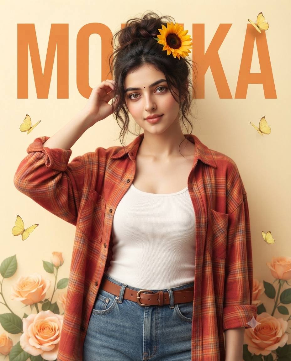 Ultra-Realistic Monika Portrait with Butterflies & Sunflowers | AI Photo Prompt