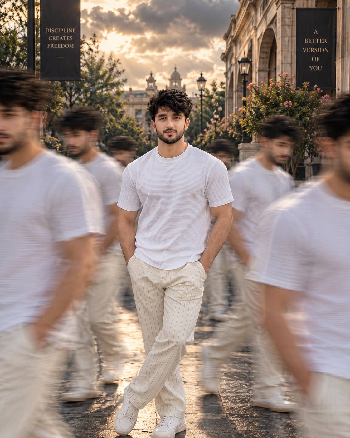 Motion Clone Portrait Prompt – Cinematic Long Exposure Fashion Editorial | AI image prompt
