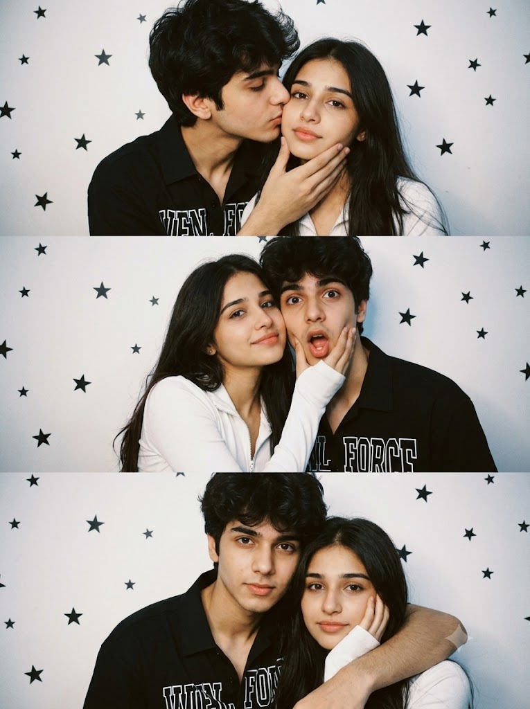 Photorealistic Romantic Couple Star Wall Vertical Triptych AI prompt