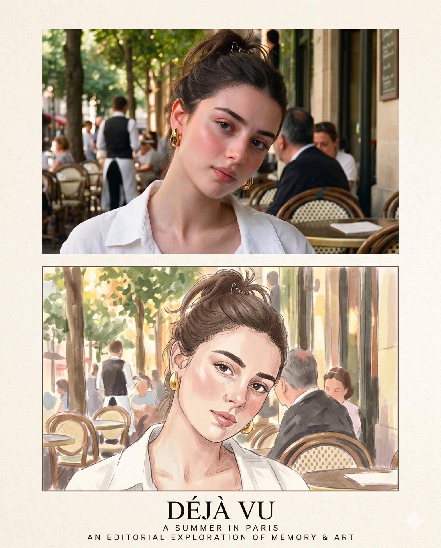 Photo to Illustration AI Image Prompt Gemini | Split-Screen Poster & Vintage Summer Magazine Aesthetic