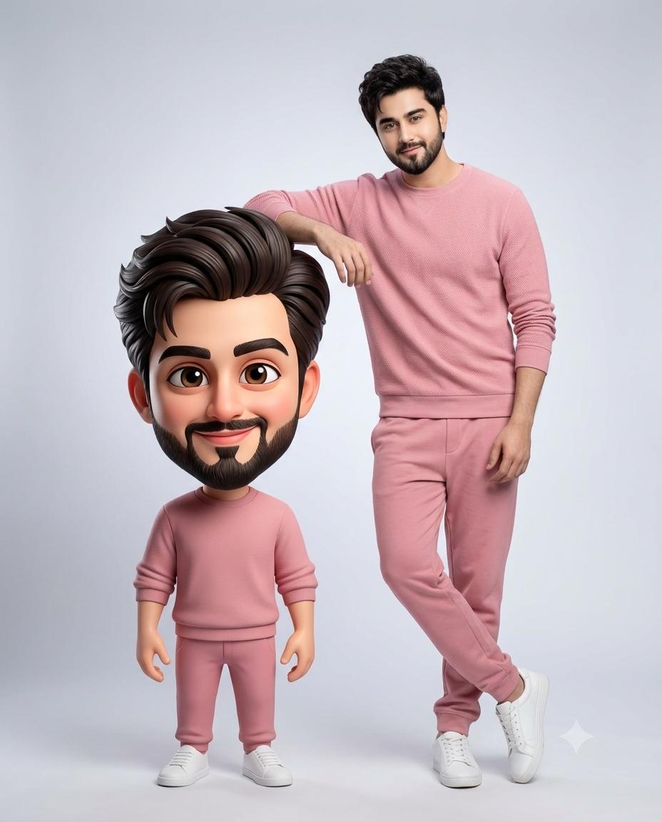 Real & 3D Mini Me Portrait – Ultra-Realistic Pixar-Inspired AI Image Prompt | 8K Studio Bobblehead