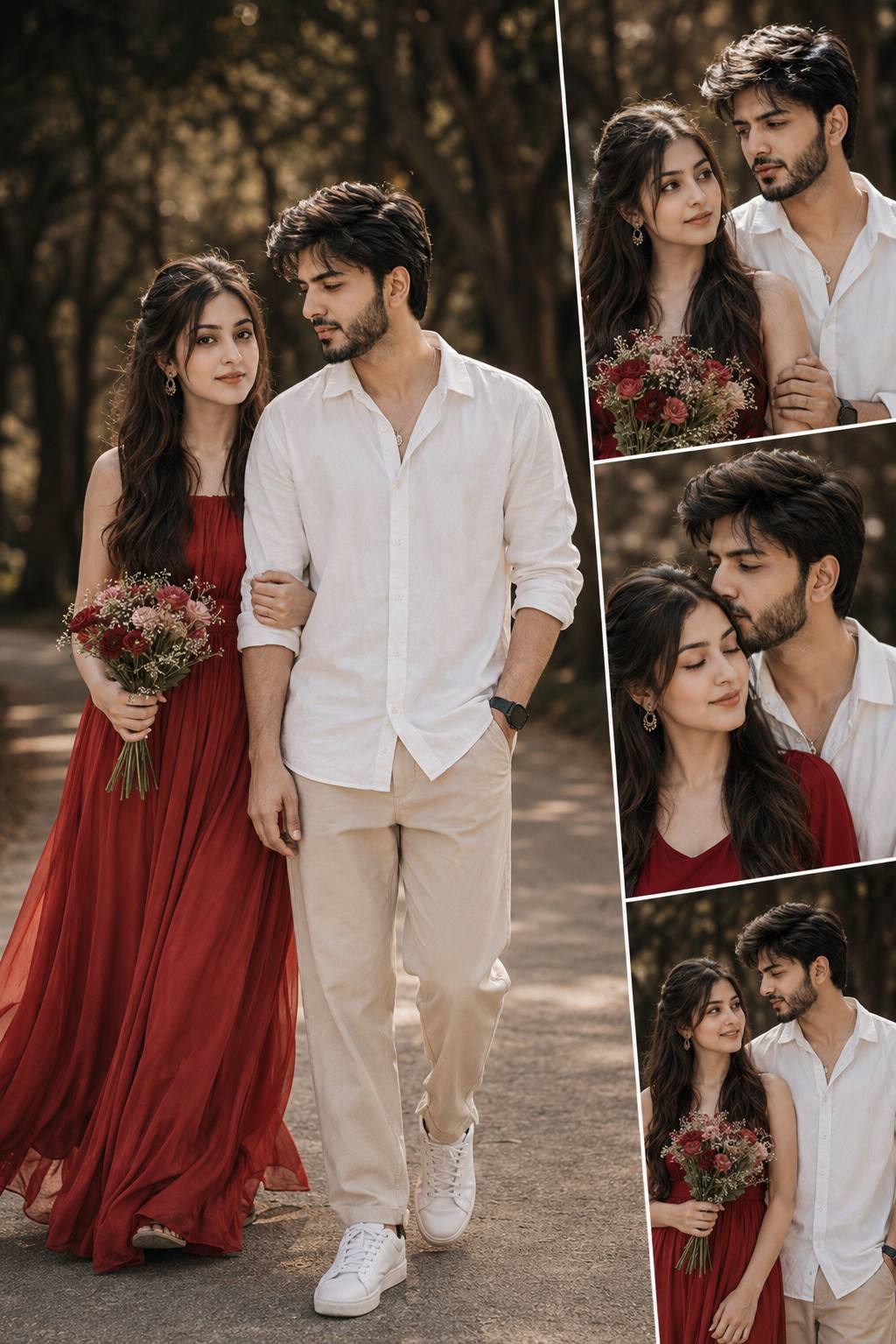 Romantic Indian Pre-Wedding Couple Photoshoot Cinematic Portrait AI photography Prompt